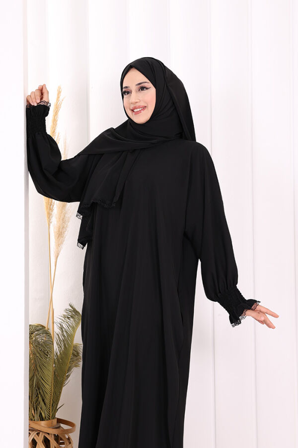 Kendinden Şallı Elbise 8007 Siyah - 4