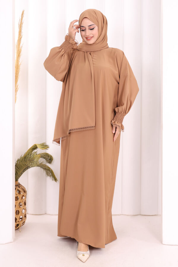 Kendinden Şallı Namaz  Elbisesi 8007 Taba - 1