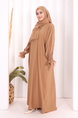 Kendinden Şallı Namaz  Elbisesi 8007 Taba - 3