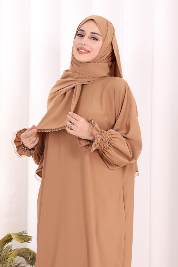 Kendinden Şallı Namaz  Elbisesi 8007 Taba - 4