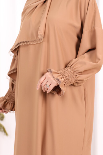 Kendinden Şallı Namaz  Elbisesi 8007 Taba - 5