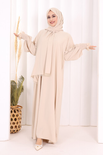 Kendinden Şallı Namaz Elbisesi 8007 Taş
