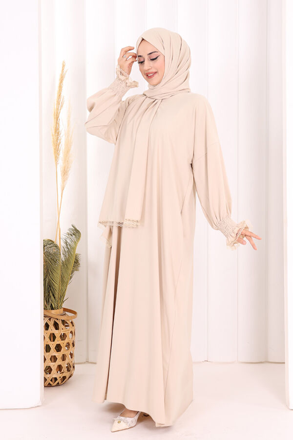 Kendinden Şallı Namaz  Elbisesi 8007 Taş - 2