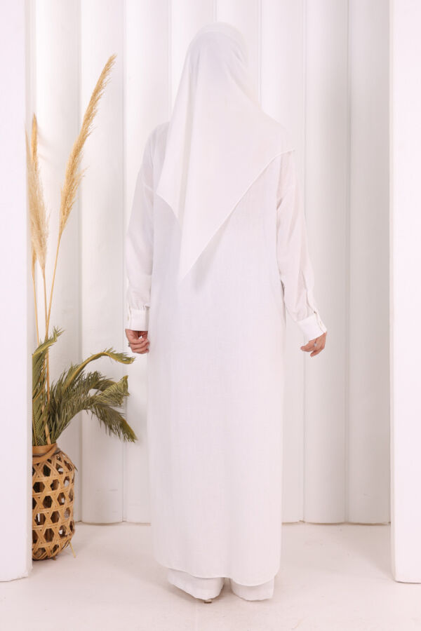 Keten Düğmeli Tunik Pantolon Takım 8015 Ekru - 6