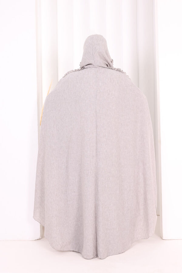 Keten Pelerinli Elbise Abaya Takım 8021 Açık Gri - 5