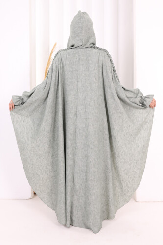 Keten Pelerinli Elbise Abaya Takım 8021 Mint - 6