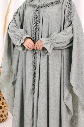 Keten Pelerinli Elbise Abaya Takım 8021 Mint - 9