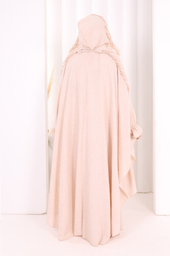 Keten Pelerinli Elbise Abaya Takım 8021 Taş - 4