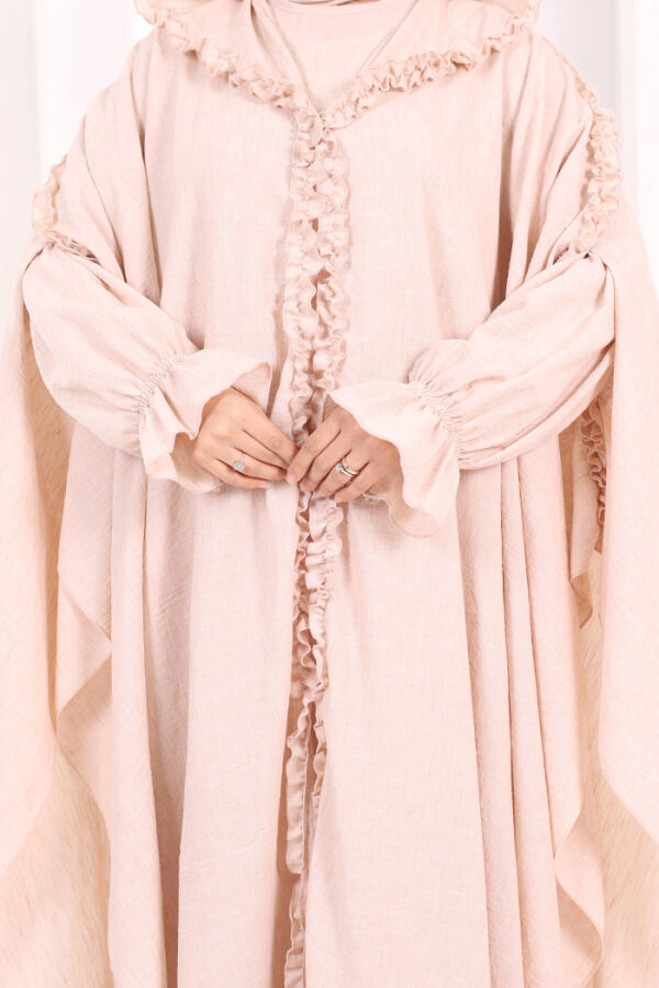 Keten Pelerinli Elbise Abaya Takım 8021 Taş - 6