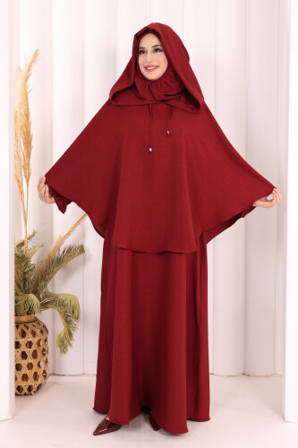 Keten Sufleli Elbise Takım 6067 Bordo - 3