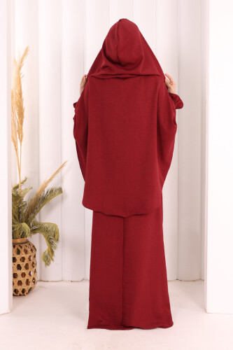 Keten Sufleli Elbise Takım 6067 Bordo - 5