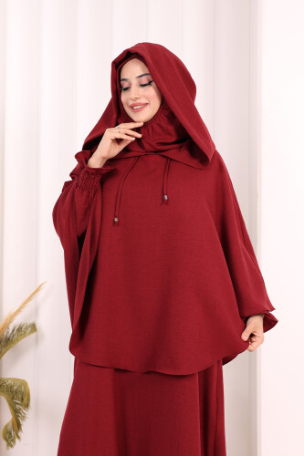 Keten Sufleli Elbise Takım 6067 Bordo - 6