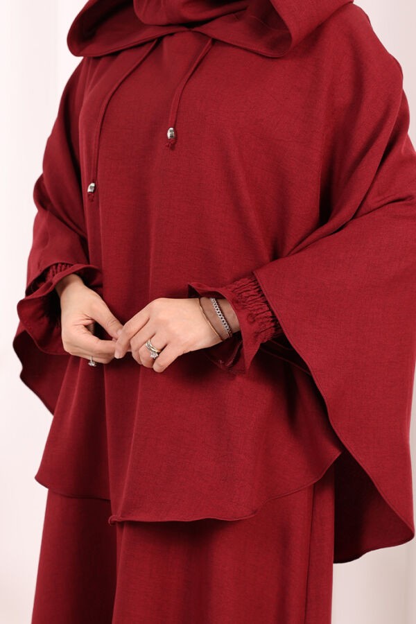 Keten Sufleli Elbise Takım 6067 Bordo - 7