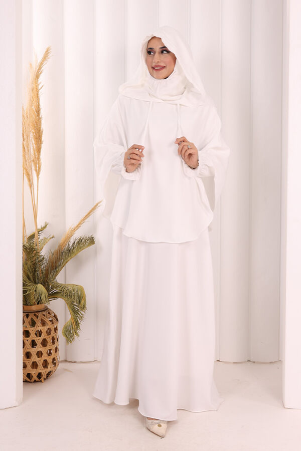 Keten Sufleli Elbise Takım 6067 Ekru - 3