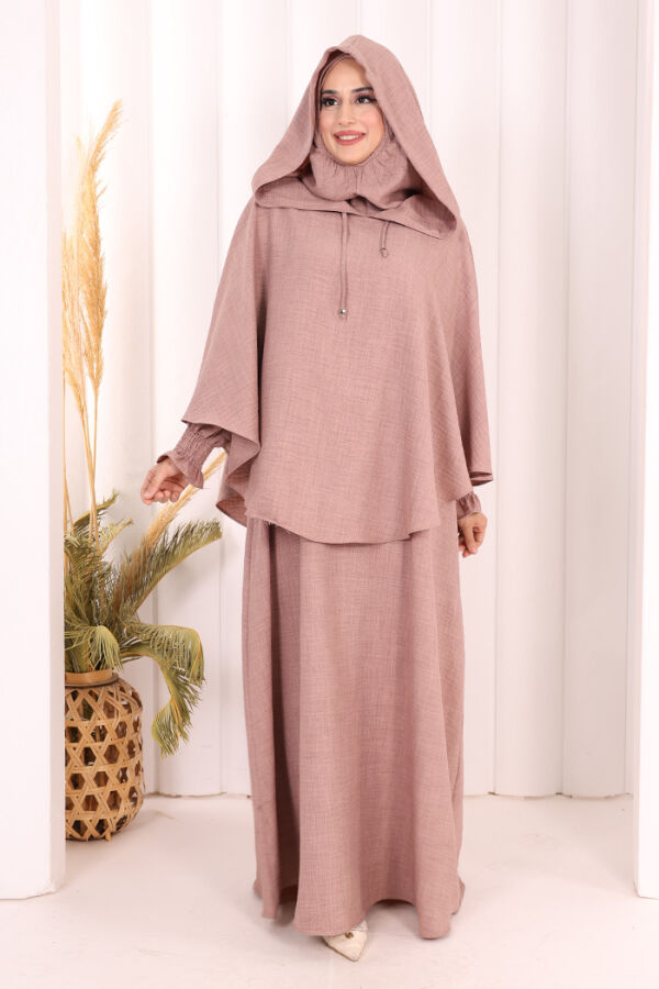 Keten Sufleli Elbise Takım 6067 Gül Kurusu - 2