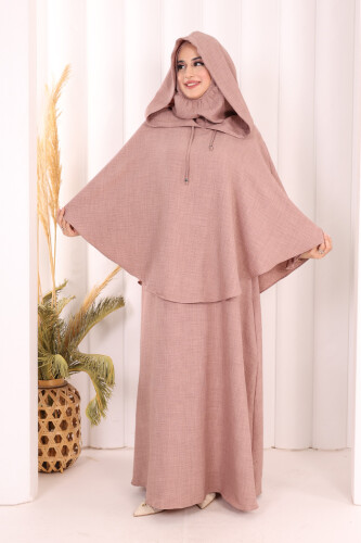 Keten Sufleli Elbise Takım 6067 Gül Kurusu - 3