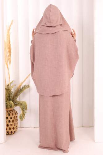 Keten Sufleli Elbise Takım 6067 Gül Kurusu - 4