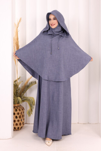 Keten Sufleli Elbise Takım 6067 İndigo - 3