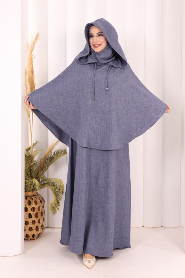 Keten Sufleli Elbise Takım 6067 İndigo - 3