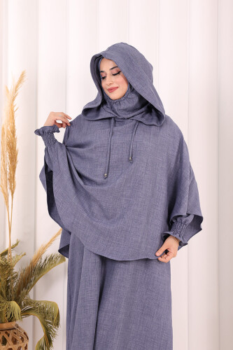 Keten Sufleli Elbise Takım 6067 İndigo - 5