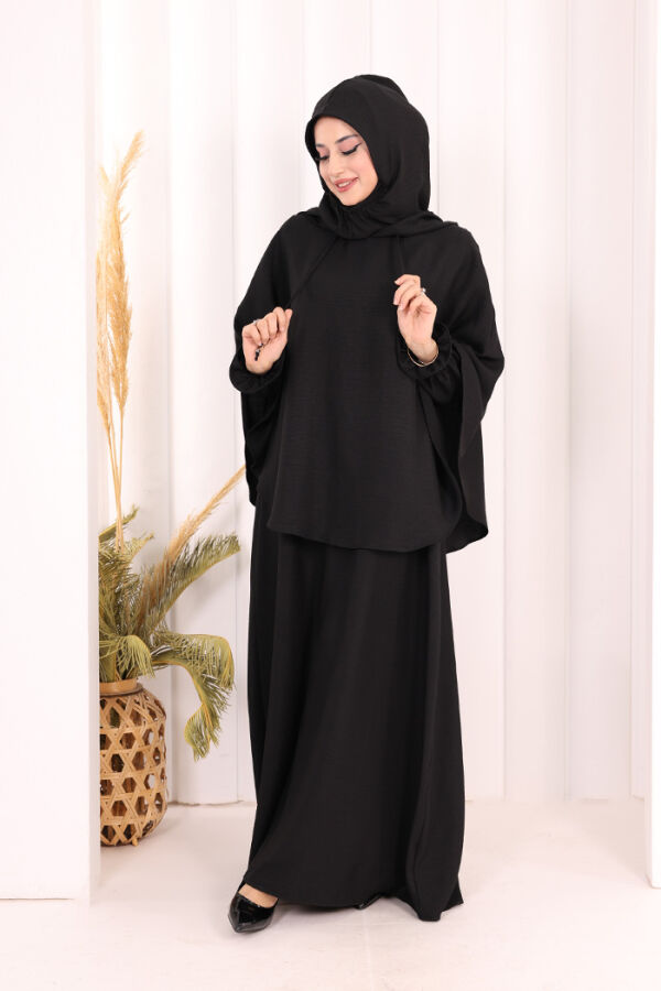 Keten Sufleli Elbise Takım 6067 Siyah - 1