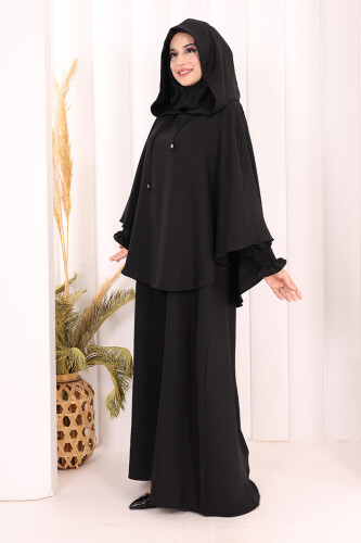 Keten Sufleli Elbise Takım 6067 Siyah - 4