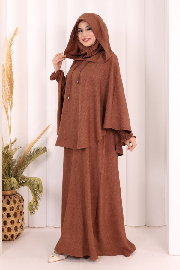 Keten Sufleli Elbise Takım 6067 Taba - 4