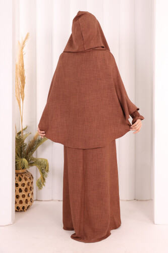 Keten Sufleli Elbise Takım 6067 Taba - 5