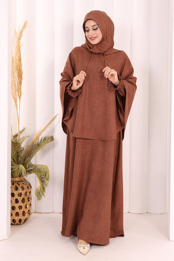 Keten Sufleli Elbise Takım 6067 Taba - 7