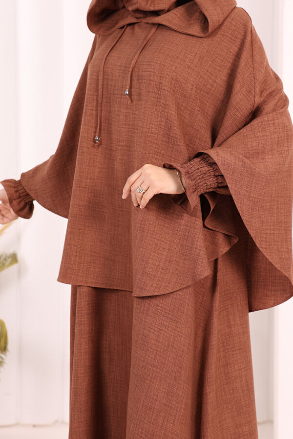 Keten Sufleli Elbise Takım 6067 Taba - 8