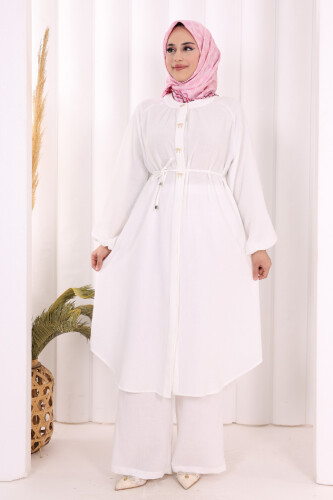 Keten Tunik Pantolon Takım 8013 Ekru 