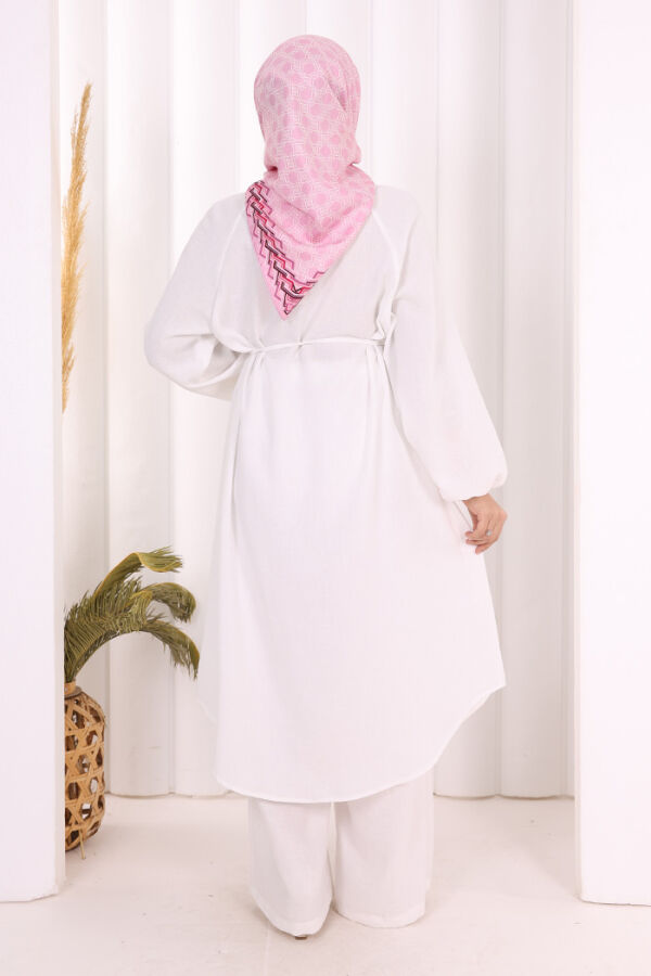 Keten Tunik Pantolon Takım 8013 Ekru - 4
