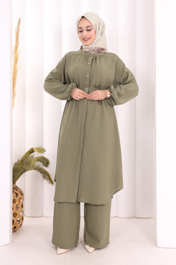 Keten Tunik Pantolon Takım 8013 Haki - 1