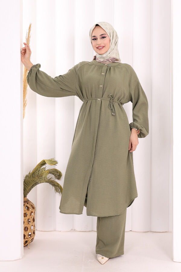 Keten Tunik Pantolon Takım 8013 Haki - 2