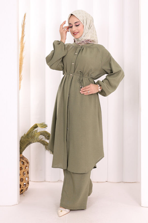 Keten Tunik Pantolon Takım 8013 Haki - 3