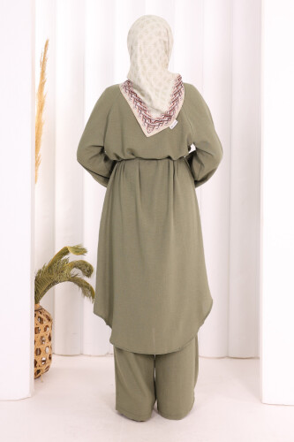 Keten Tunik Pantolon Takım 8013 Haki - 4
