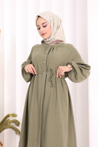 Keten Tunik Pantolon Takım 8013 Haki - 5