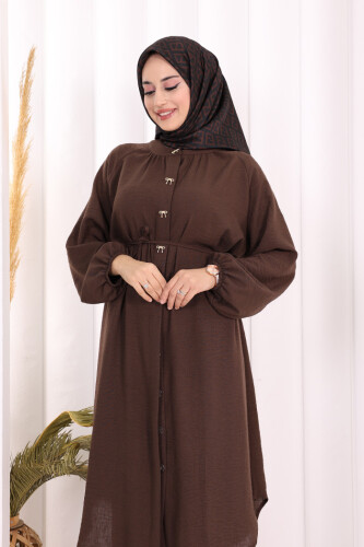 Keten Tunik Pantolon Takım 8013 Kahverengi - 5