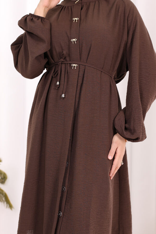 Keten Tunik Pantolon Takım 8013 Kahverengi - 6