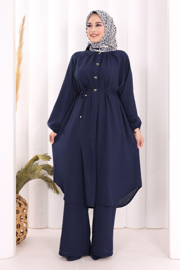 Keten Tunik Pantolon Takım 8013 Lacivert - 1