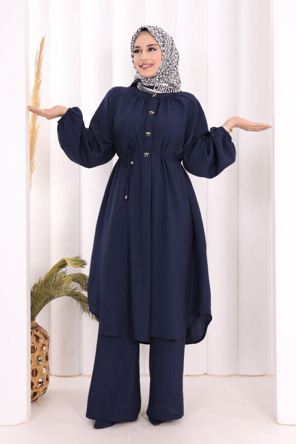 Keten Tunik Pantolon Takım 8013 Lacivert - 2