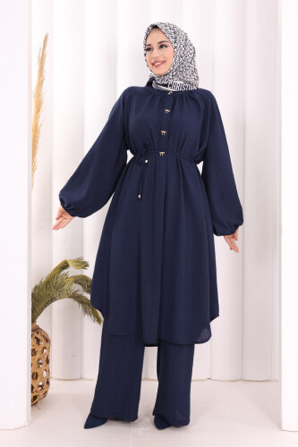 Keten Tunik Pantolon Takım 8013 Lacivert - 3