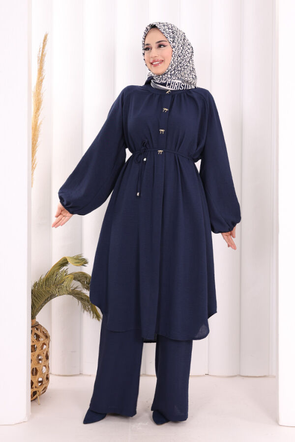 Keten Tunik Pantolon Takım 8013 Lacivert - 3