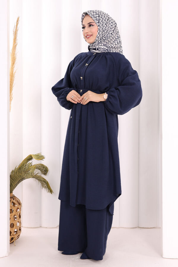Keten Tunik Pantolon Takım 8013 Lacivert - 4