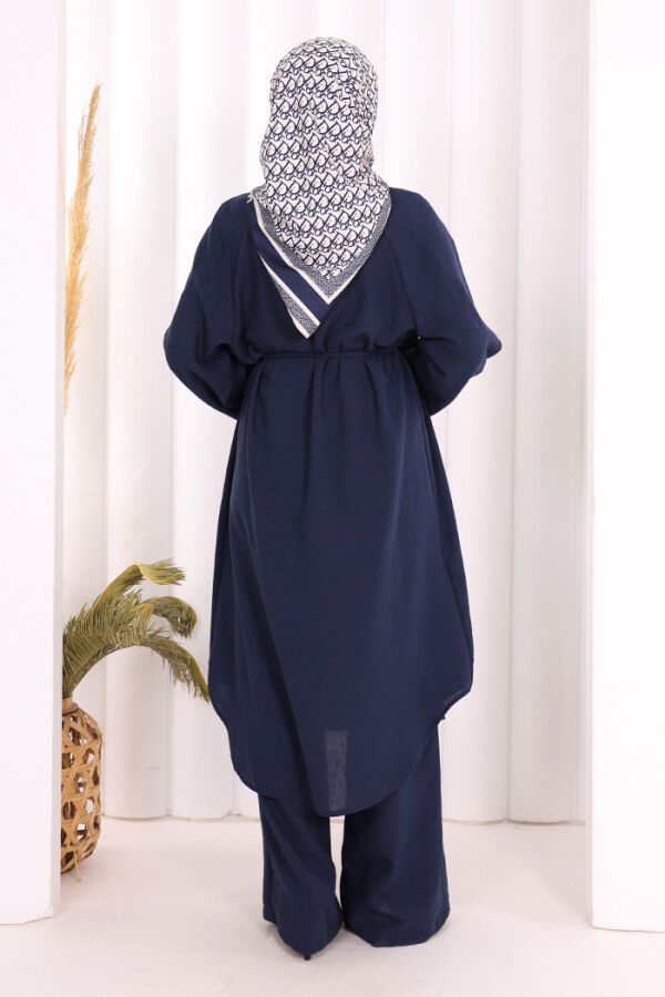 Keten Tunik Pantolon Takım 8013 Lacivert - 5