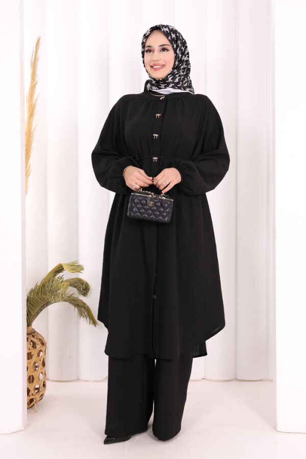 Keten Tunik Pantolon Takım 8013 Siyah - 1
