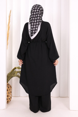 Keten Tunik Pantolon Takım 8013 Siyah - 4