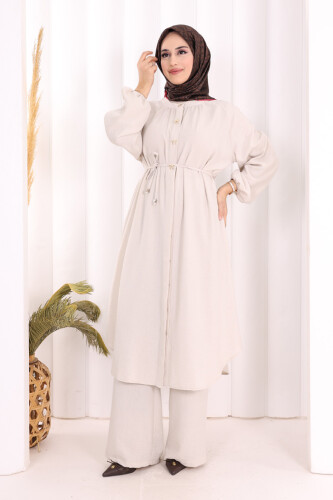 Keten Tunik Pantolon Takım 8013 Taş - 3