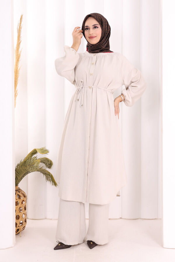 Keten Tunik Pantolon Takım 8013 Taş - 3