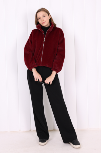 Kısa Angora Mont 70028 Bordo - Bym Fashion